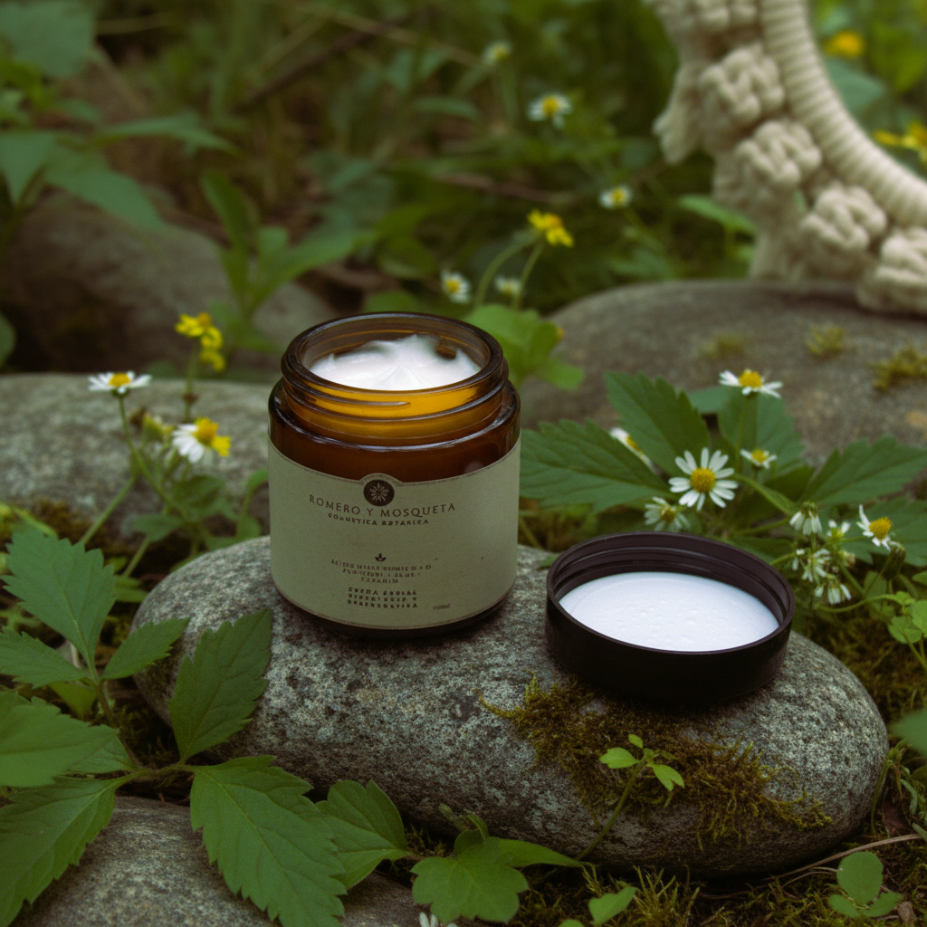Crema sobre piedras con musgo