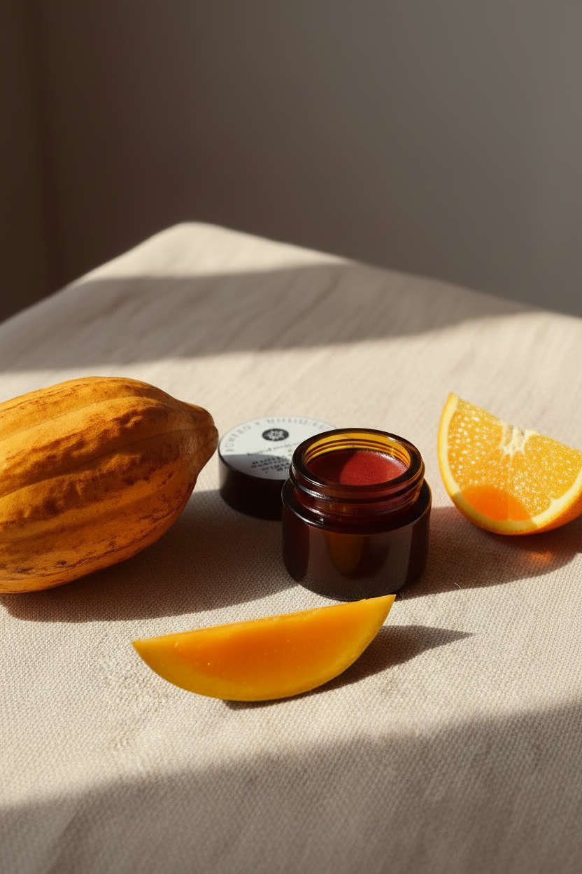 Bálsamo labial manteca karité + mango + cacao + naranja 10g